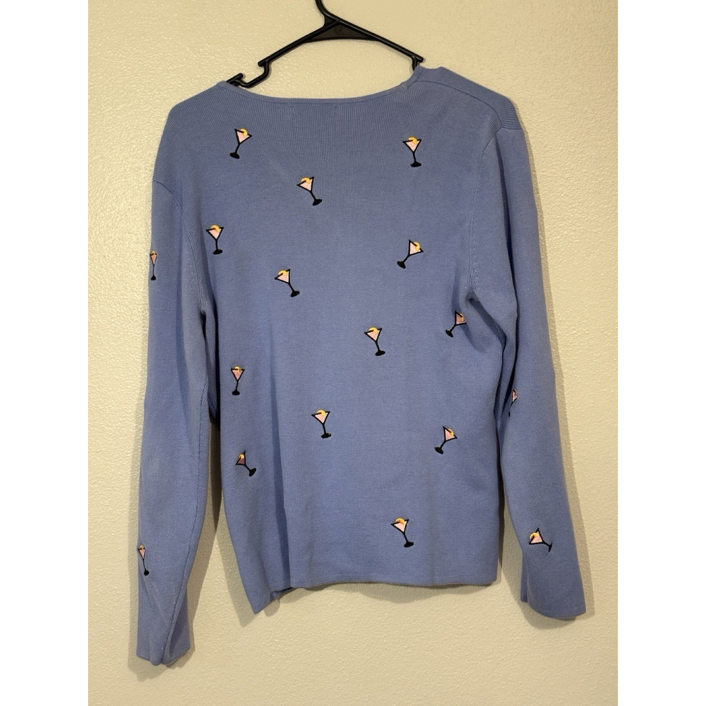 Alexandra Bartlett Women L Cardigan Sweater Cocktail Martini Blue Embroidery Y2K - Picture 4 of 4
